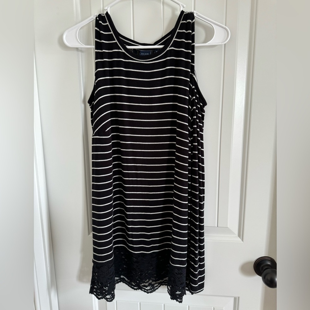 Kaari Blue Black and White Striped Top